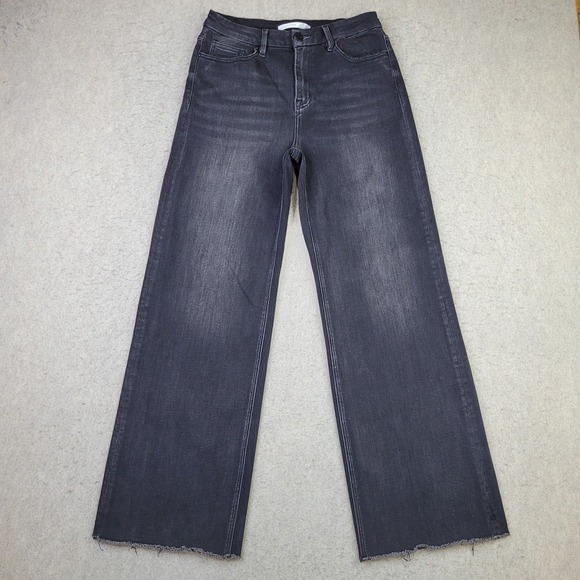 Altar'd State Black Mica Jeans Womens 28 Wide Leg Denim Raw Hem Baggy NEW - Picture 1 of 15